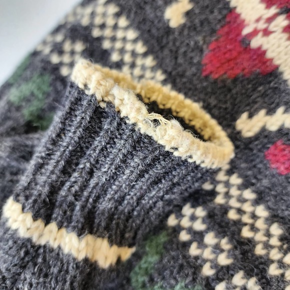 Vintage Chunky Wool Knit Gray Grandpa Sweater Size Medium - Picture 7 of 8